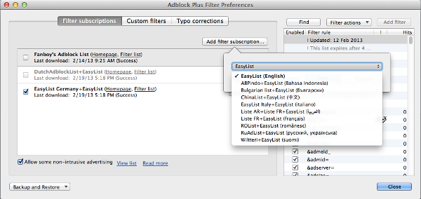 Filtros adblock plus
